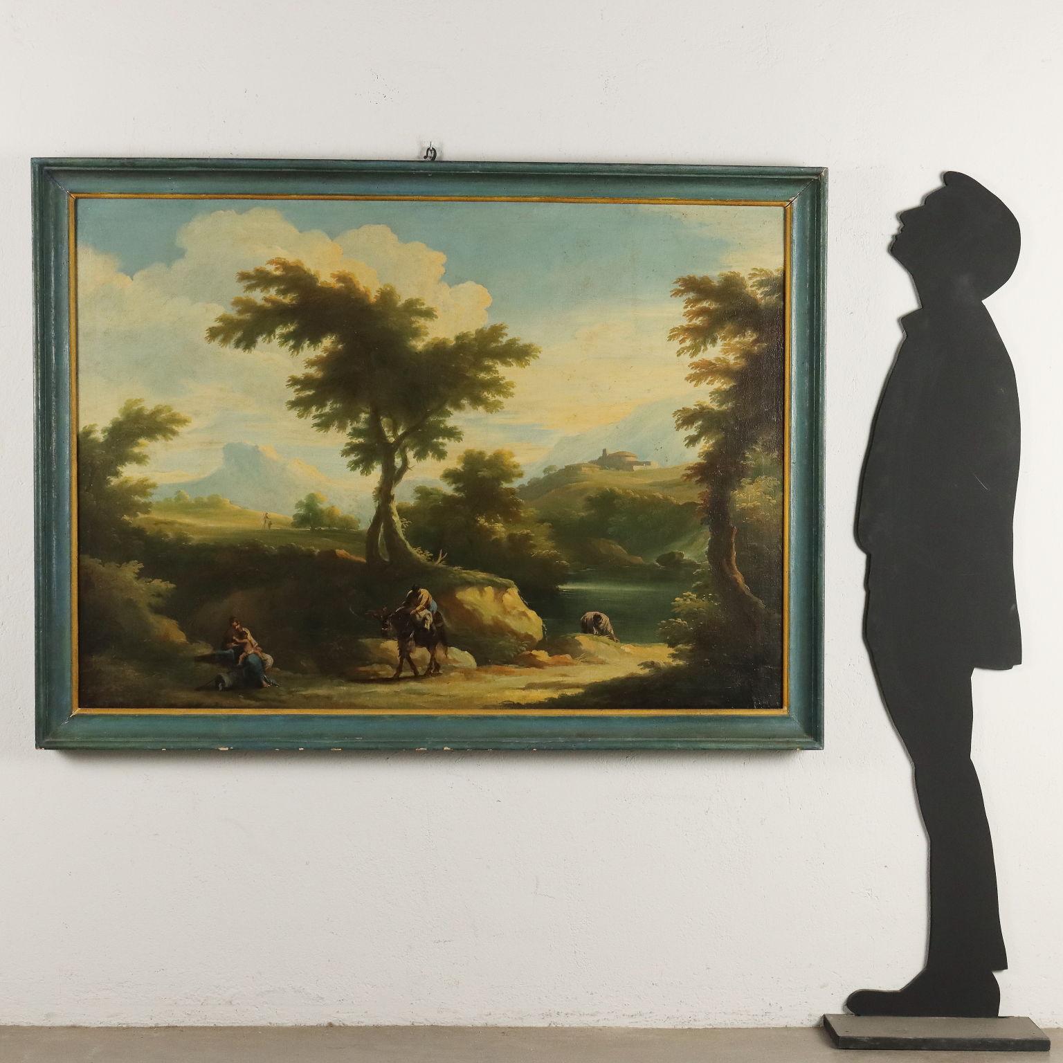 Pintura de paisaje con lavanderas en el río Siglos XVIII-XIX - Painting de Unknown