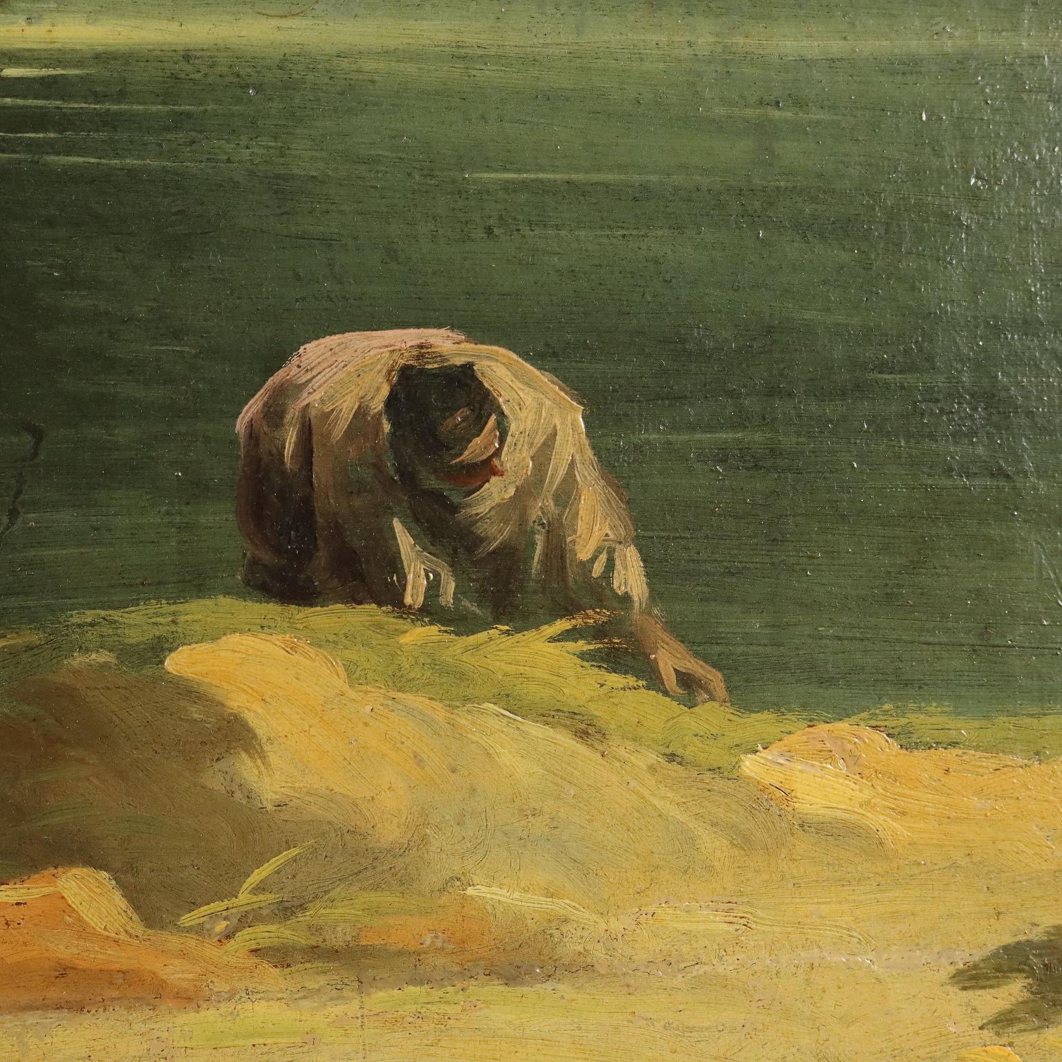 Pintura de paisaje con lavanderas en el río Siglos XVIII-XIX 1