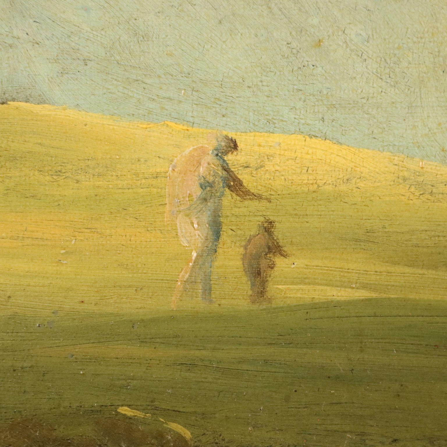 Pintura de paisaje con lavanderas en el río Siglos XVIII-XIX 2