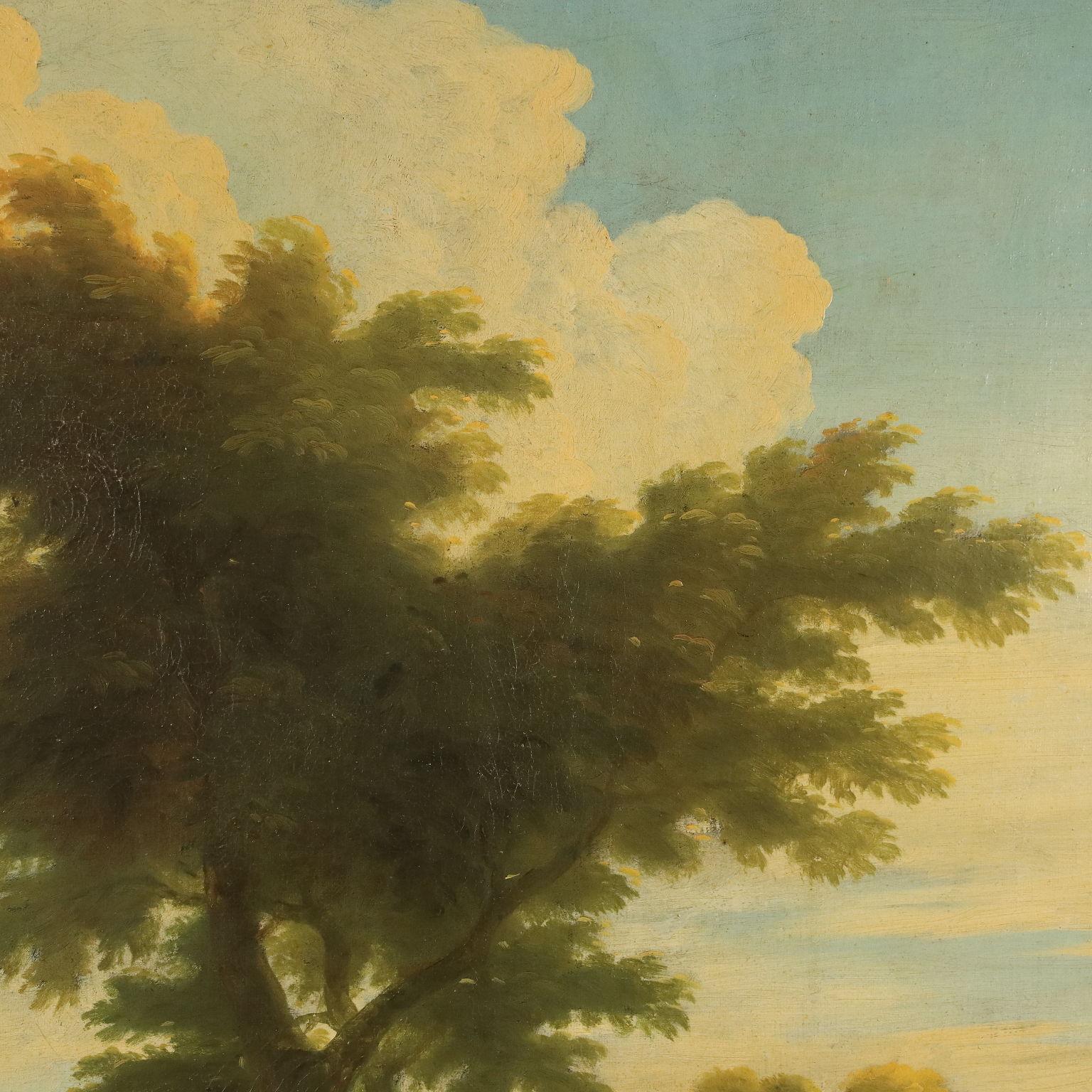 Pintura de paisaje con lavanderas en el río Siglos XVIII-XIX 4