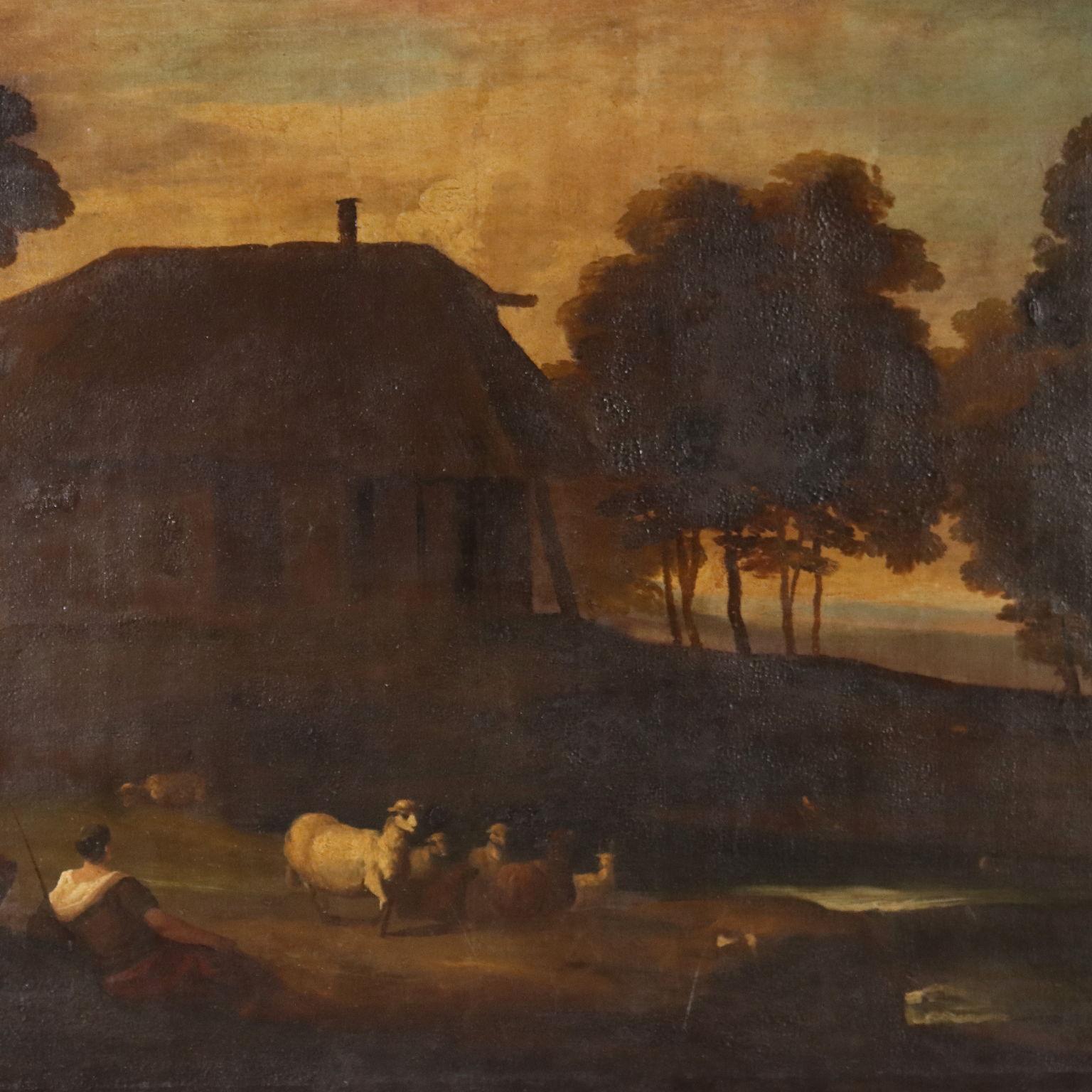 Pintura de paisaje con pastora y ovejas finales del siglo XVIII - Painting Otro estilo de arte de Unknown