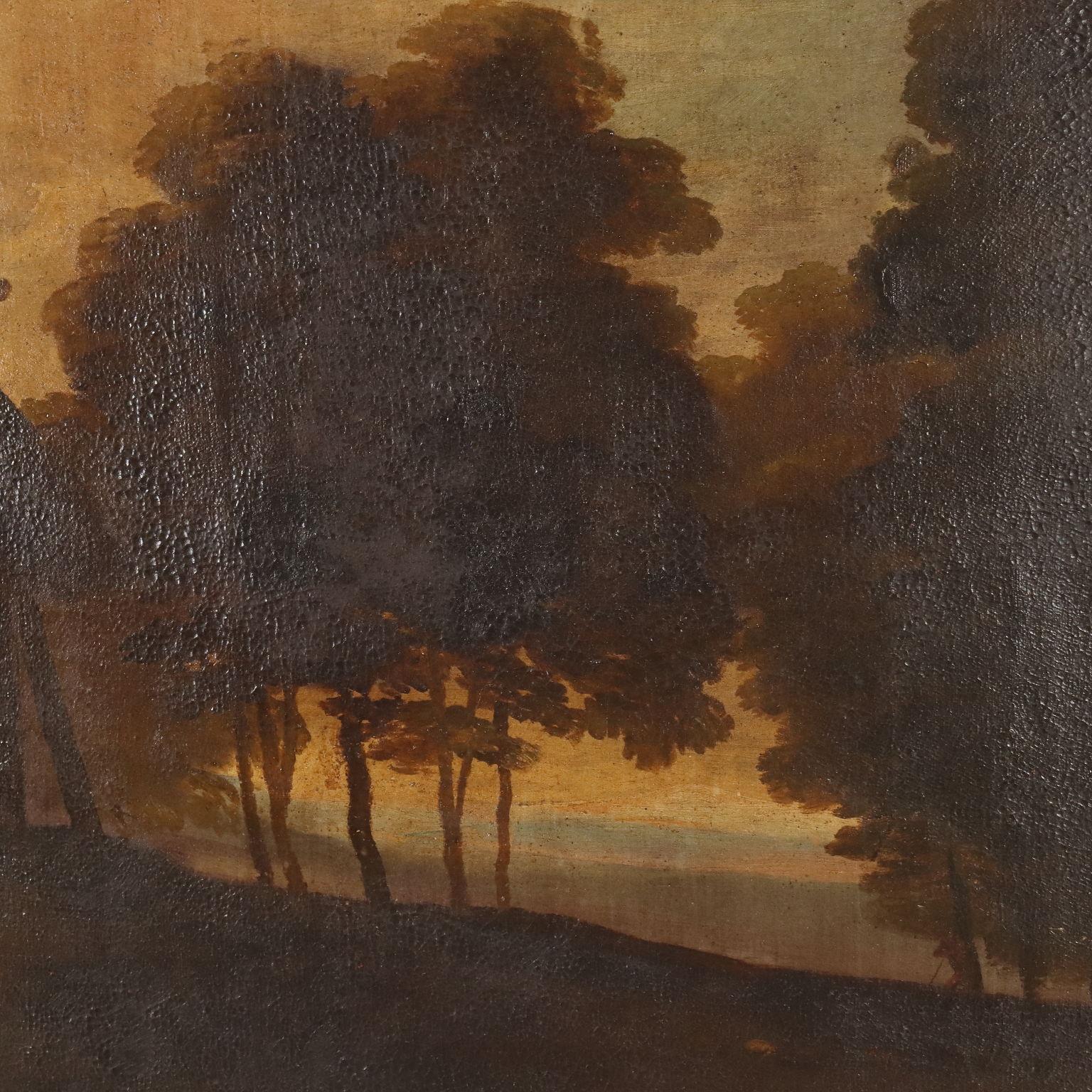 Pintura de paisaje con pastora y ovejas finales del siglo XVIII en venta 2
