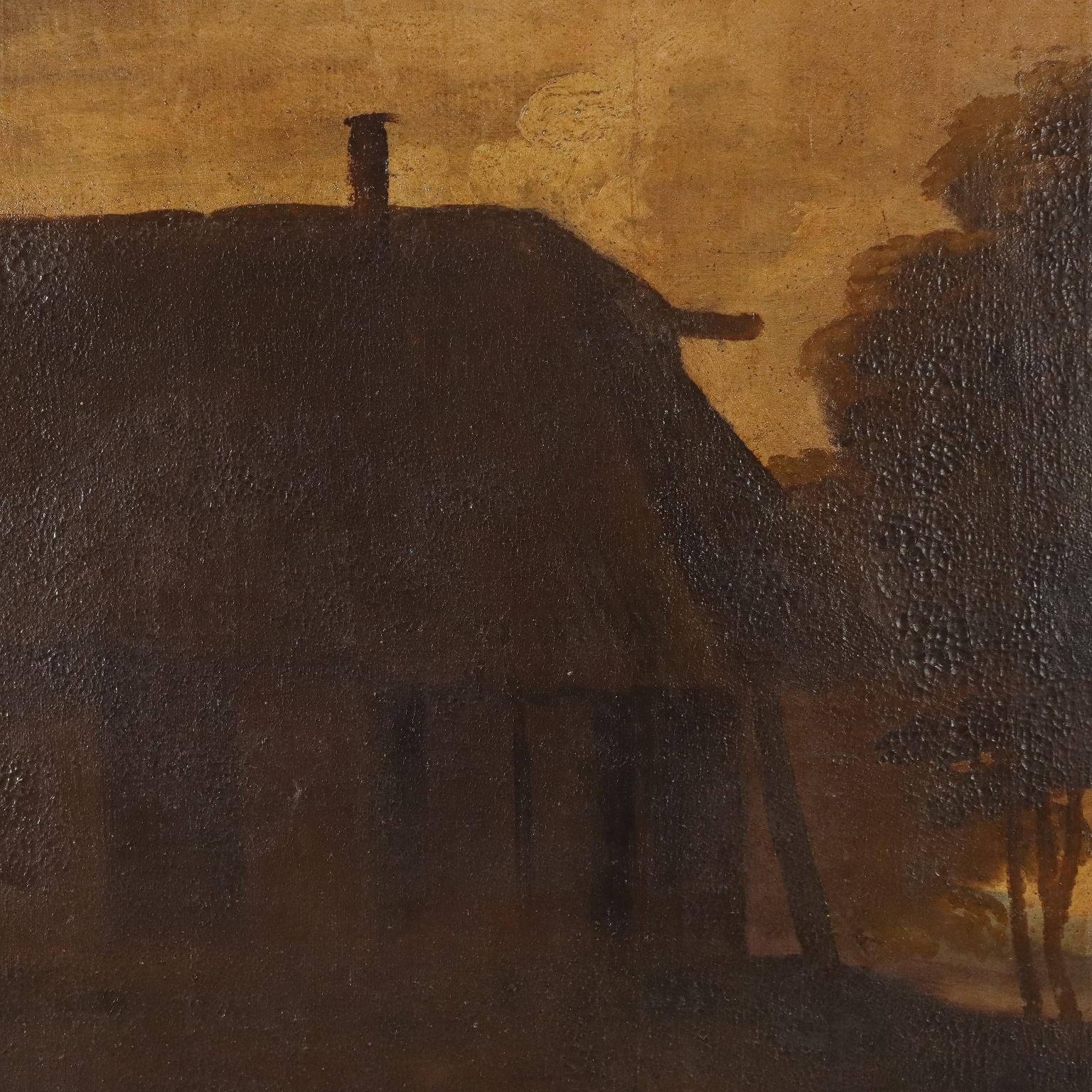 Pintura de paisaje con pastora y ovejas finales del siglo XVIII en venta 3