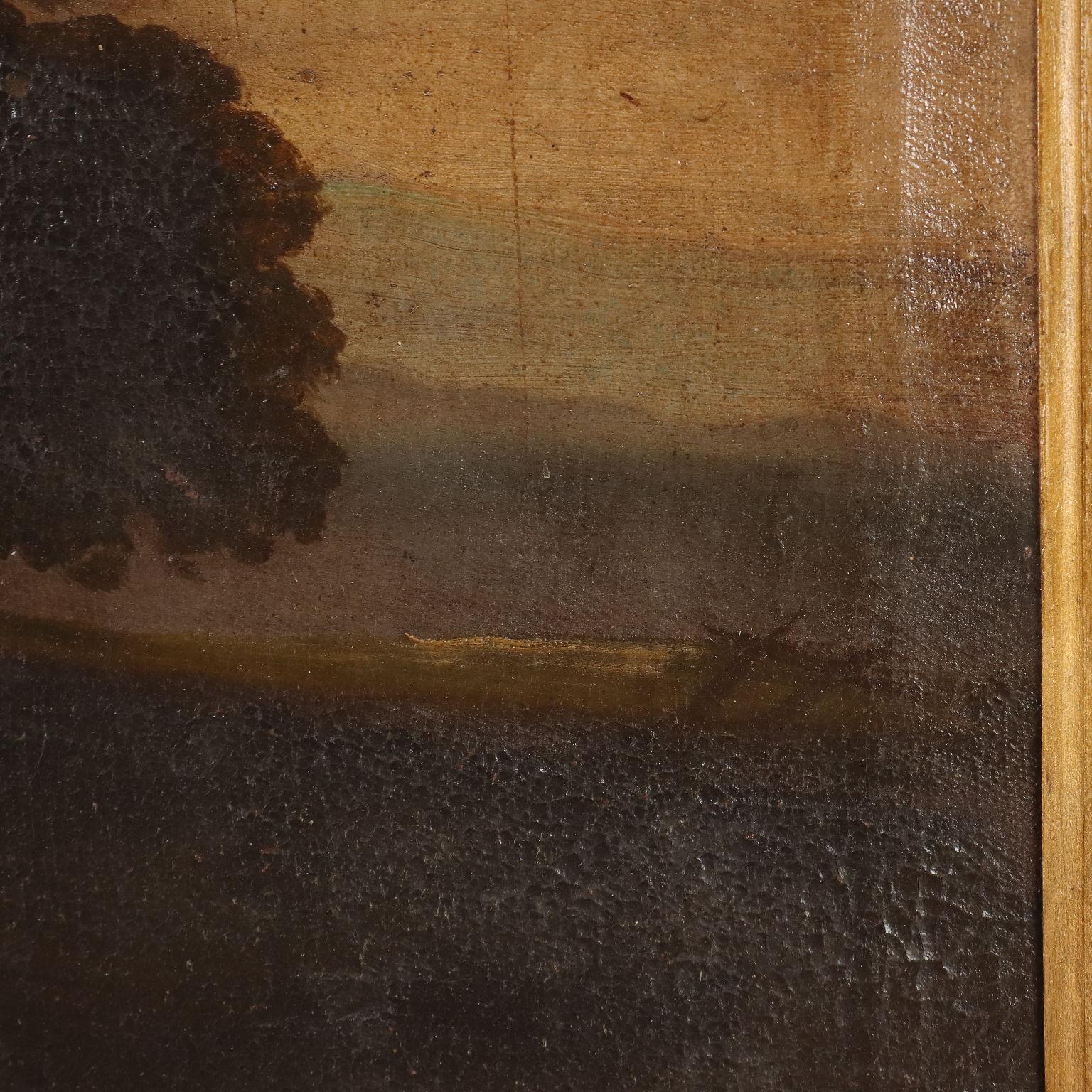 Pintura de paisaje con pastora y ovejas finales del siglo XVIII en venta 4