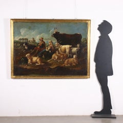 Peinture Paysage avec bergers et troupeaux 17e siècle