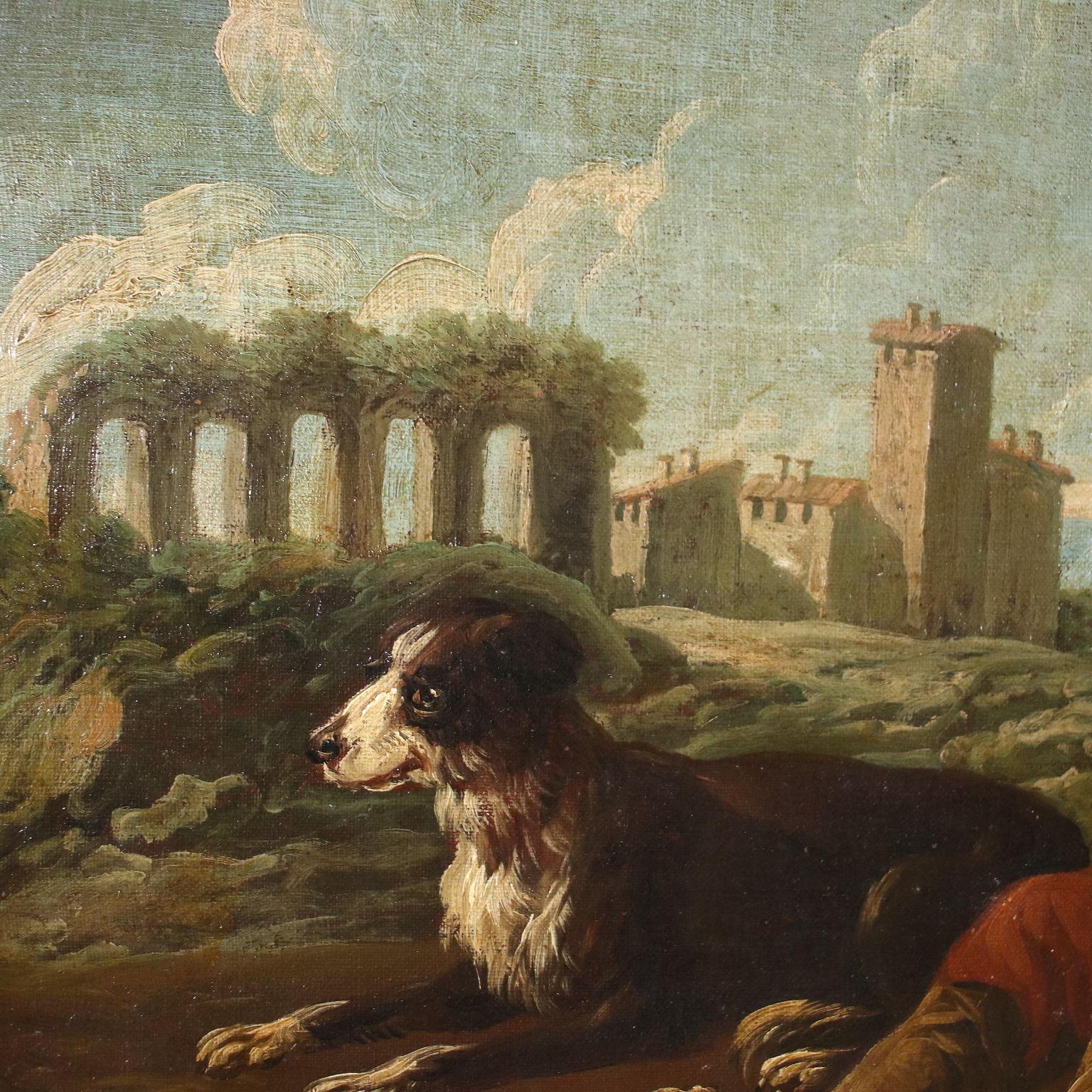 Pintura Paisaje con pastores y rebaños Siglo XVII en venta 3