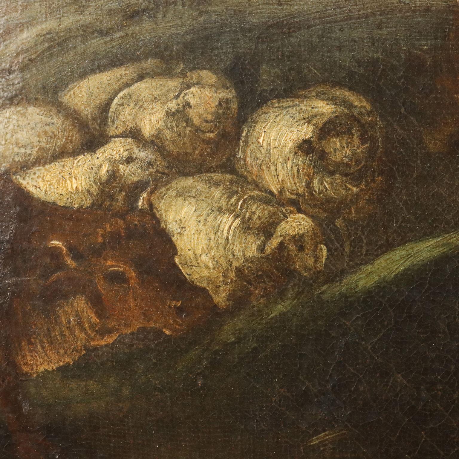 Gemälde Landschaft mit Ruinen und Figuren 18. Jahrhundert im Angebot 1