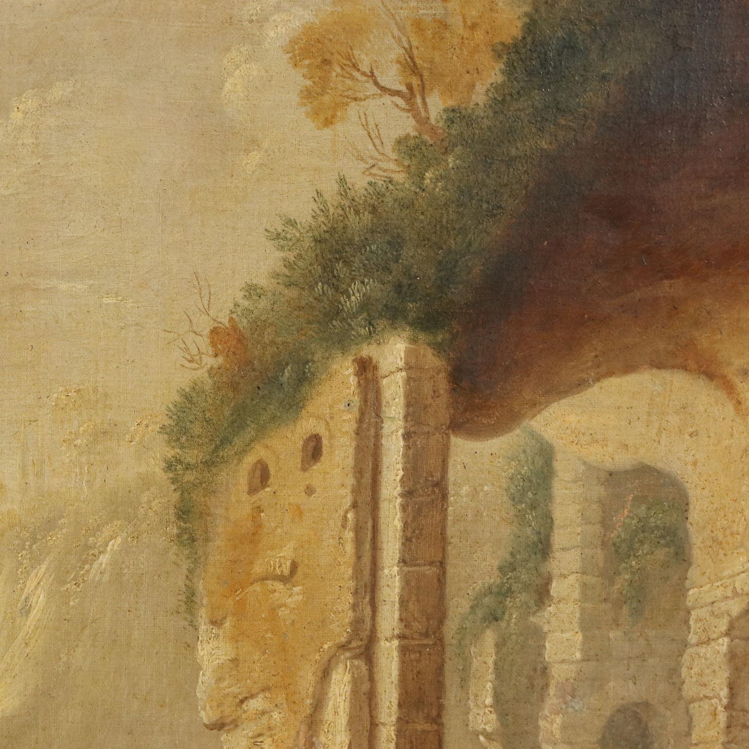 Dipinto Paesaggio con Rovine e Personaggi XVIII secolo im Angebot 1