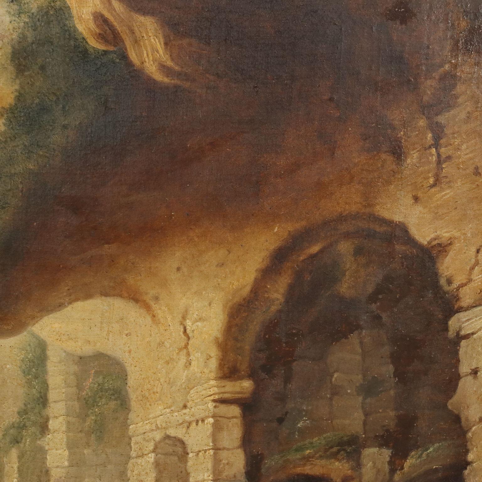 Dipinto Paesaggio con Rovine e Personaggi XVIII secolo im Angebot 2