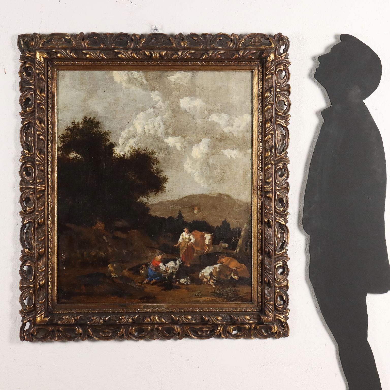 Gemälde Landschaft mit Melkszene 18. Jahrhundert – Painting von Unknown