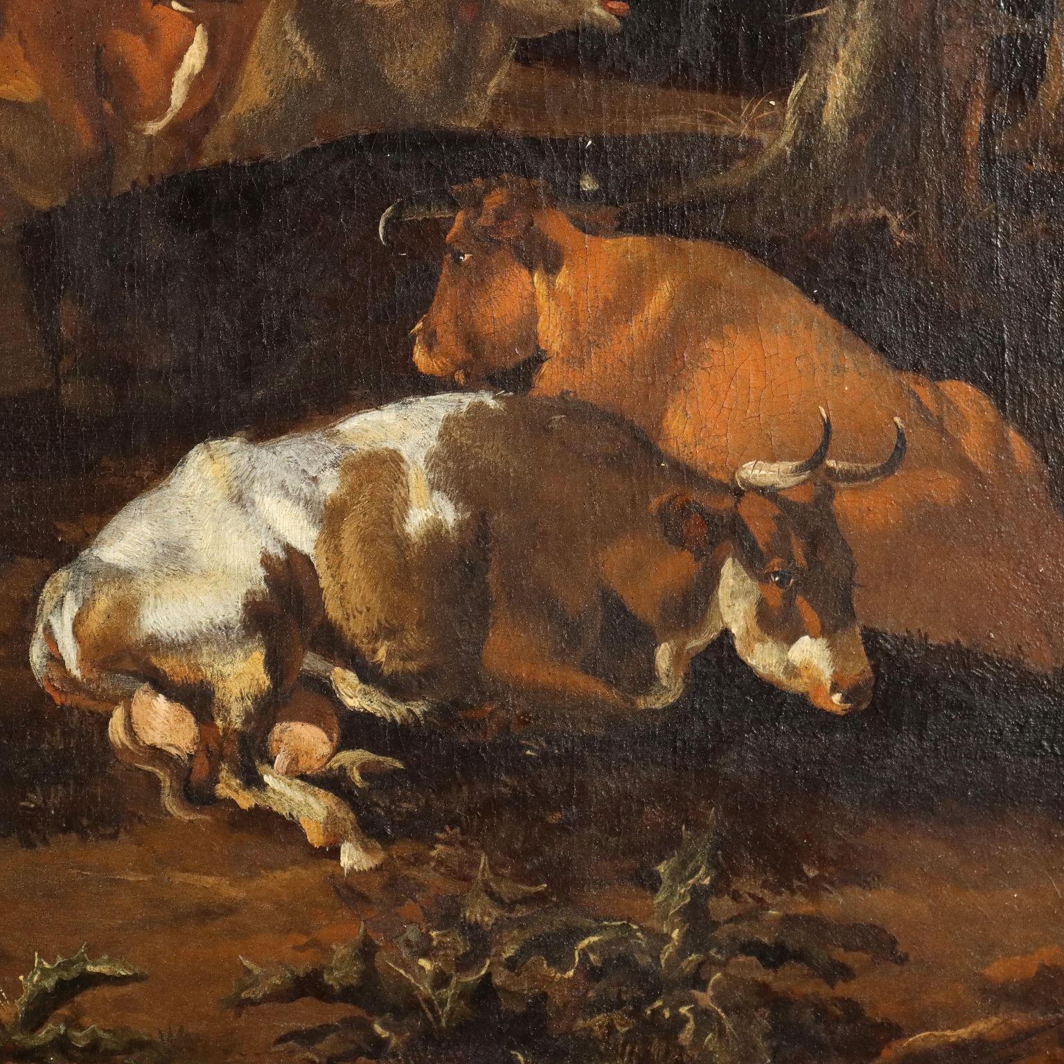Gemälde Landschaft mit Melkszene 18. Jahrhundert 2