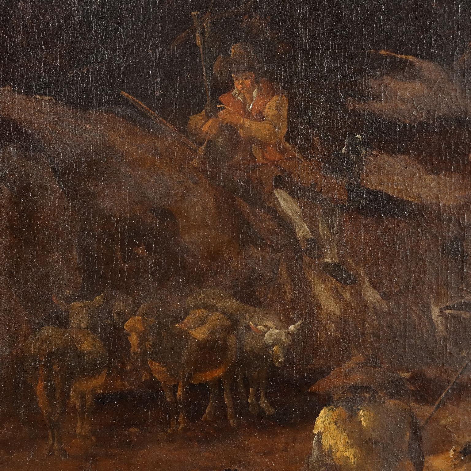 Gemälde Landschaft mit Melkszene 18. Jahrhundert 3