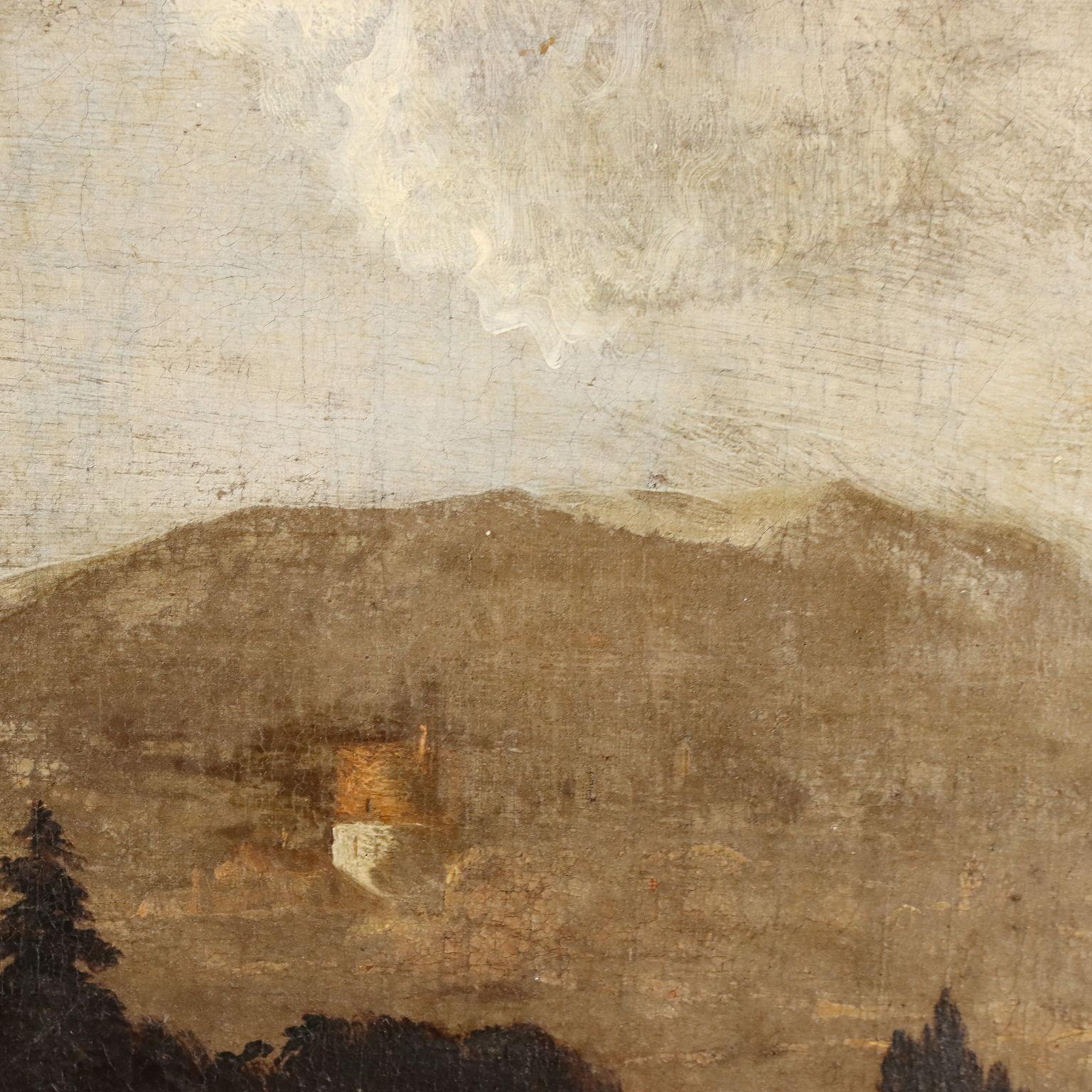 Gemälde Landschaft mit Melkszene 18. Jahrhundert 4
