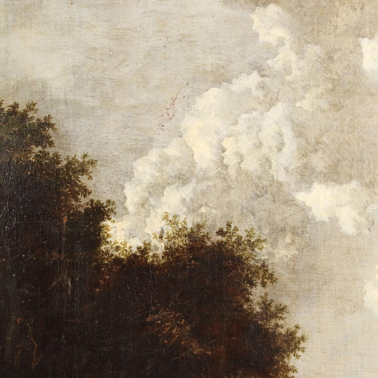 Gemälde Landschaft mit Melkszene 18. Jahrhundert 5