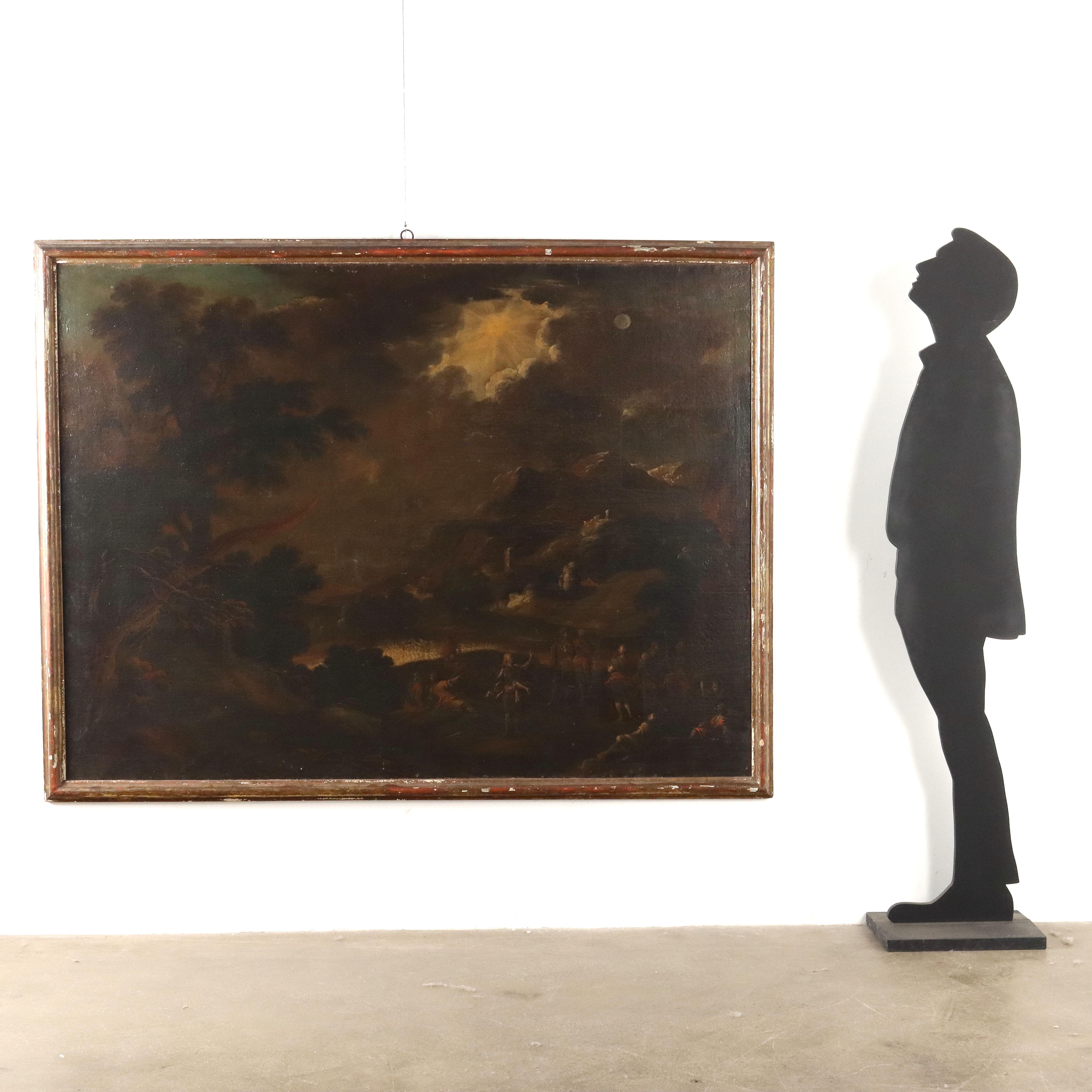 Landschaftsgemälde mit Predigtszene 18. Jahrhundert – Painting von Unknown