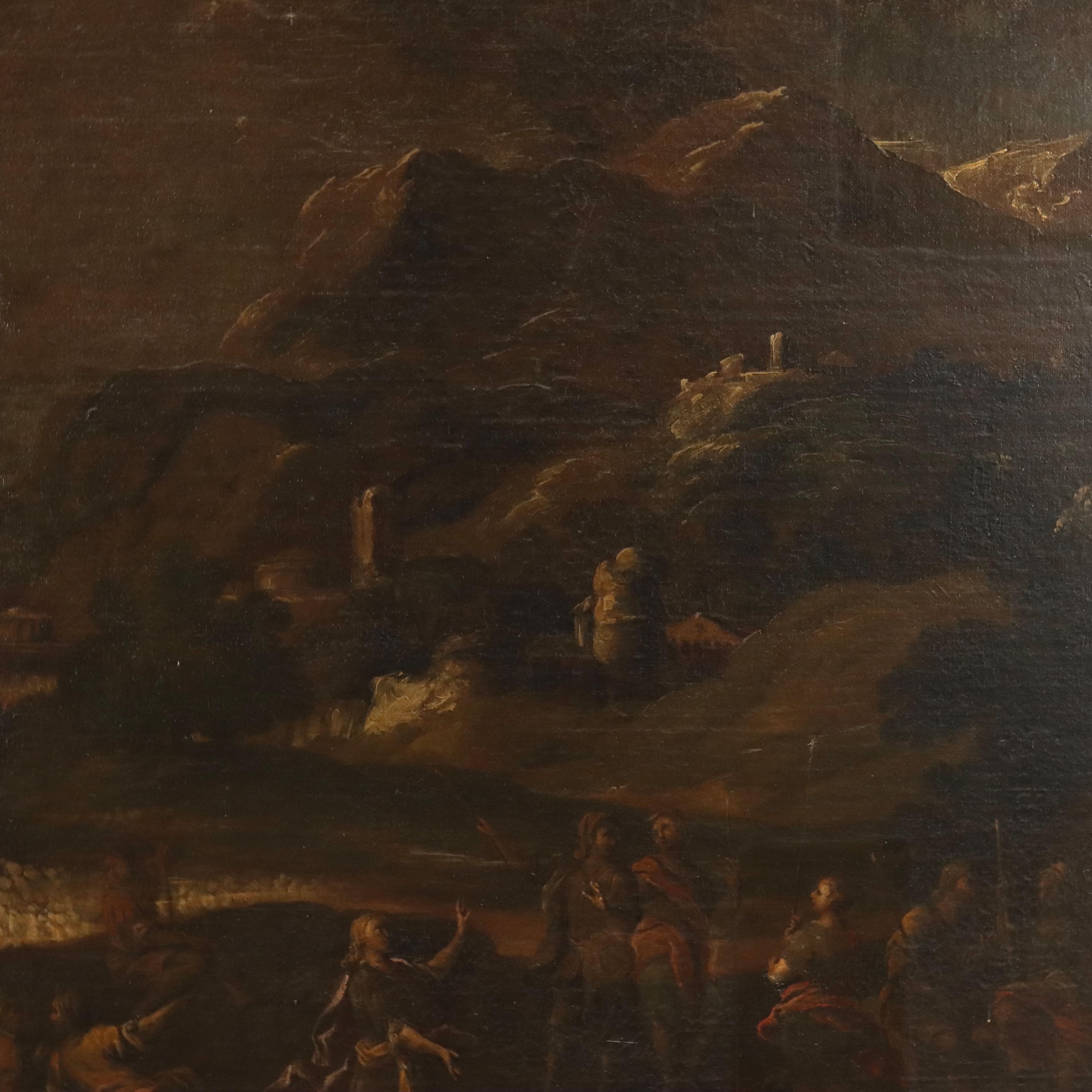 Landschaftsgemälde mit Predigtszene 18. Jahrhundert (Black), Figurative Painting, von Unknown