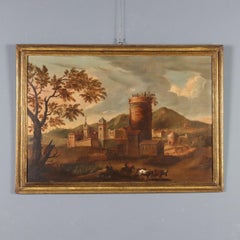 Dipinto Paesaggio con Villaggio XVIII secolo