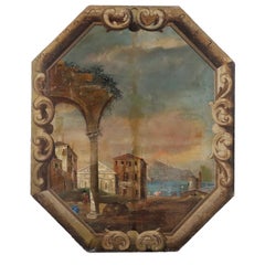 Gemälde Küstenlandschaft mit Gebäuden und Figuren 18. Jahrhundert