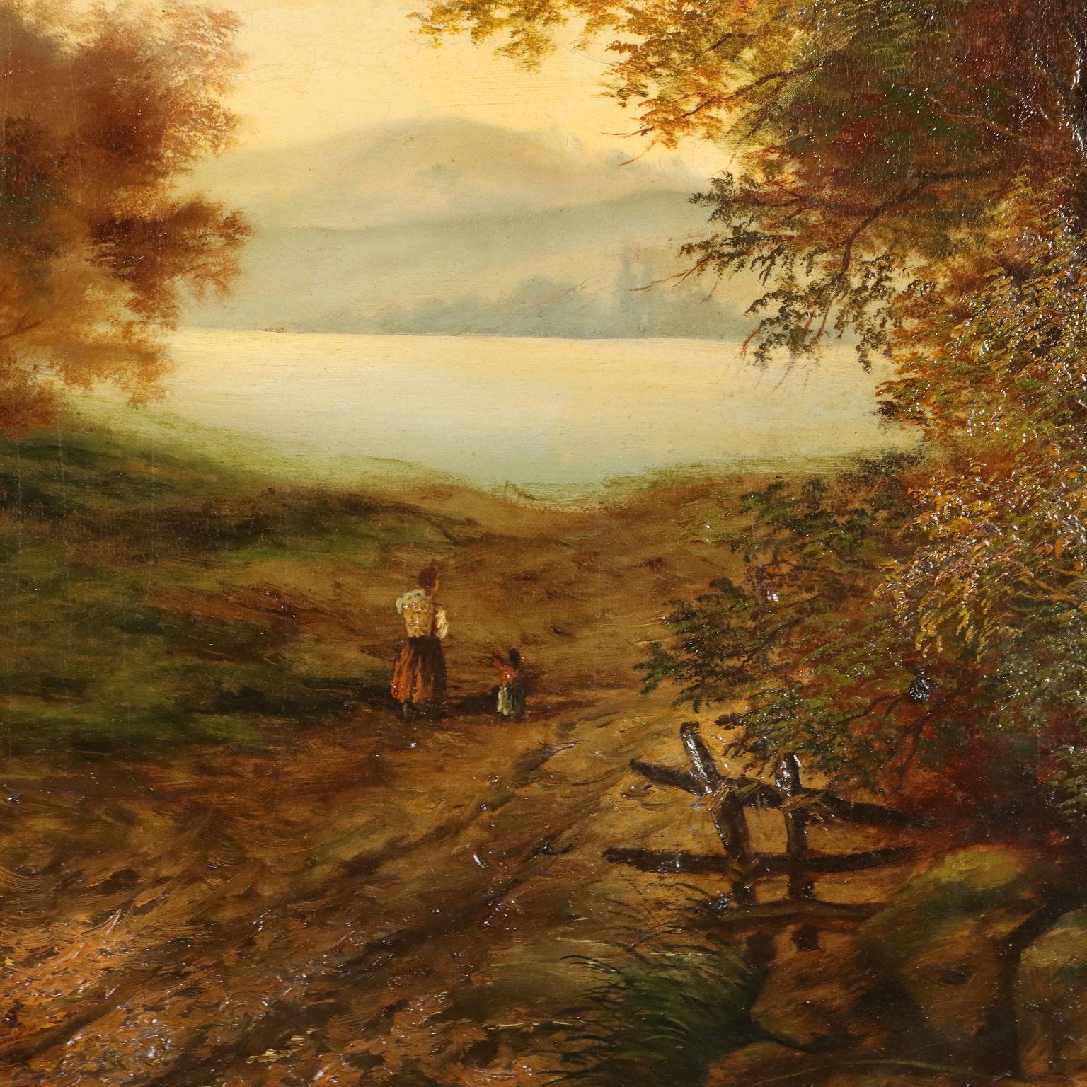 Malerei Landschaft mit Figuren 19.-20. Jahrhundert 1