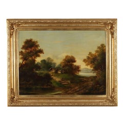 Malerei Landschaft mit Figuren 19.-20. Jahrhundert