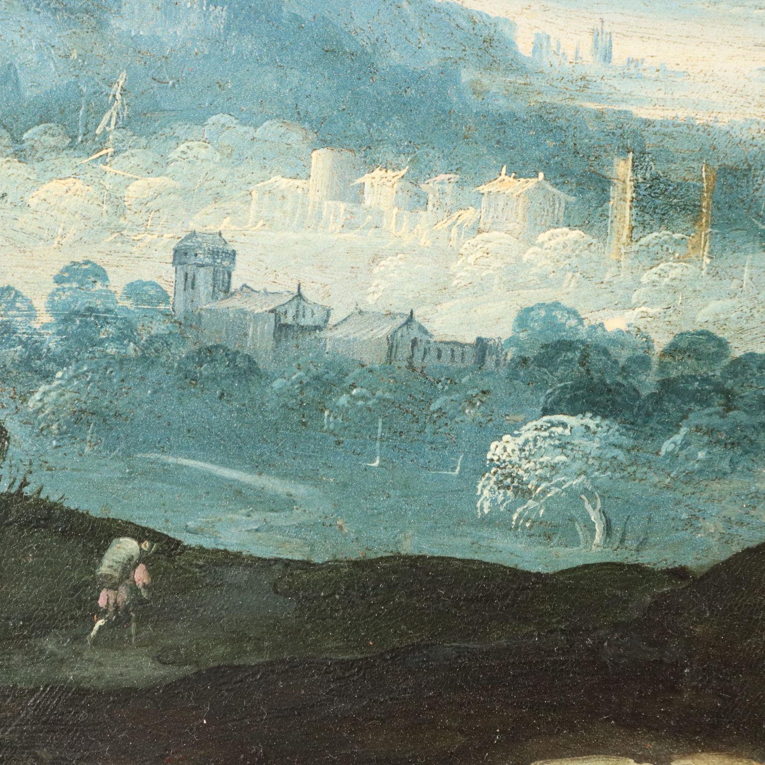 Painting Flemish Landscape with Figures 16th century 2
