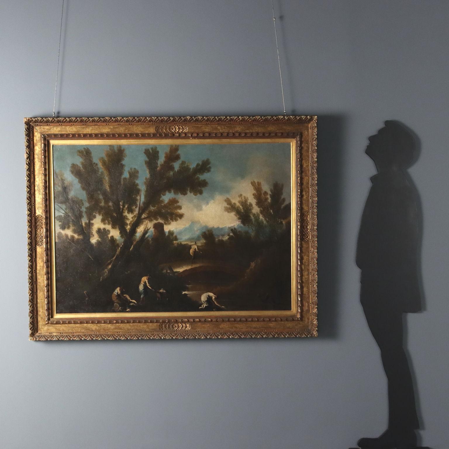 Dipinto Paesaggio Fluviale con Figure XVIII secolo – Painting von Unknown