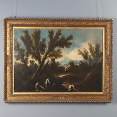 Dipinto Paesaggio Fluviale con Figure XVIII secolo