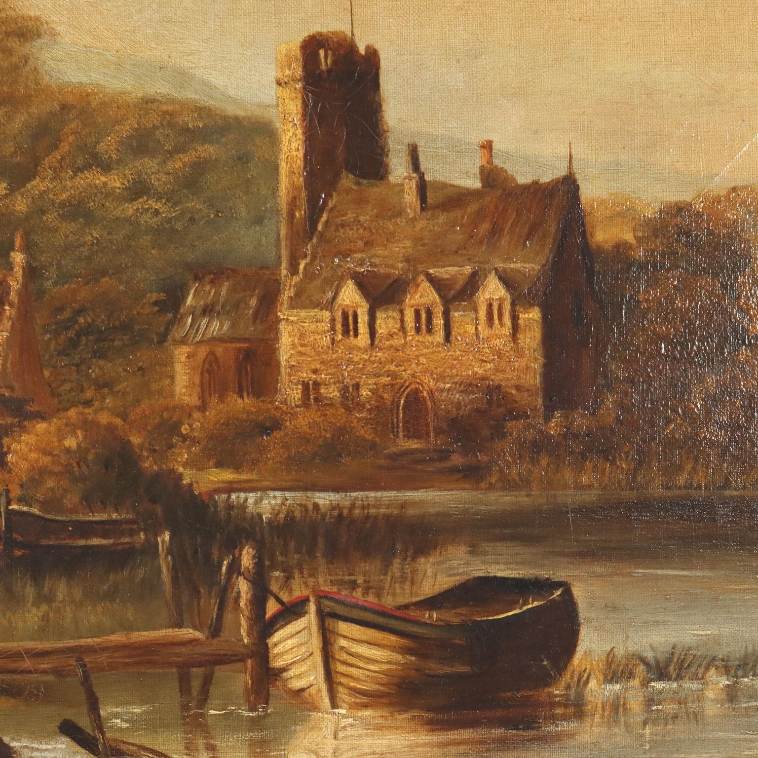 Dipinto Paesaggio Fluviale fine 800 - Landscape Painting Brown di Unknown