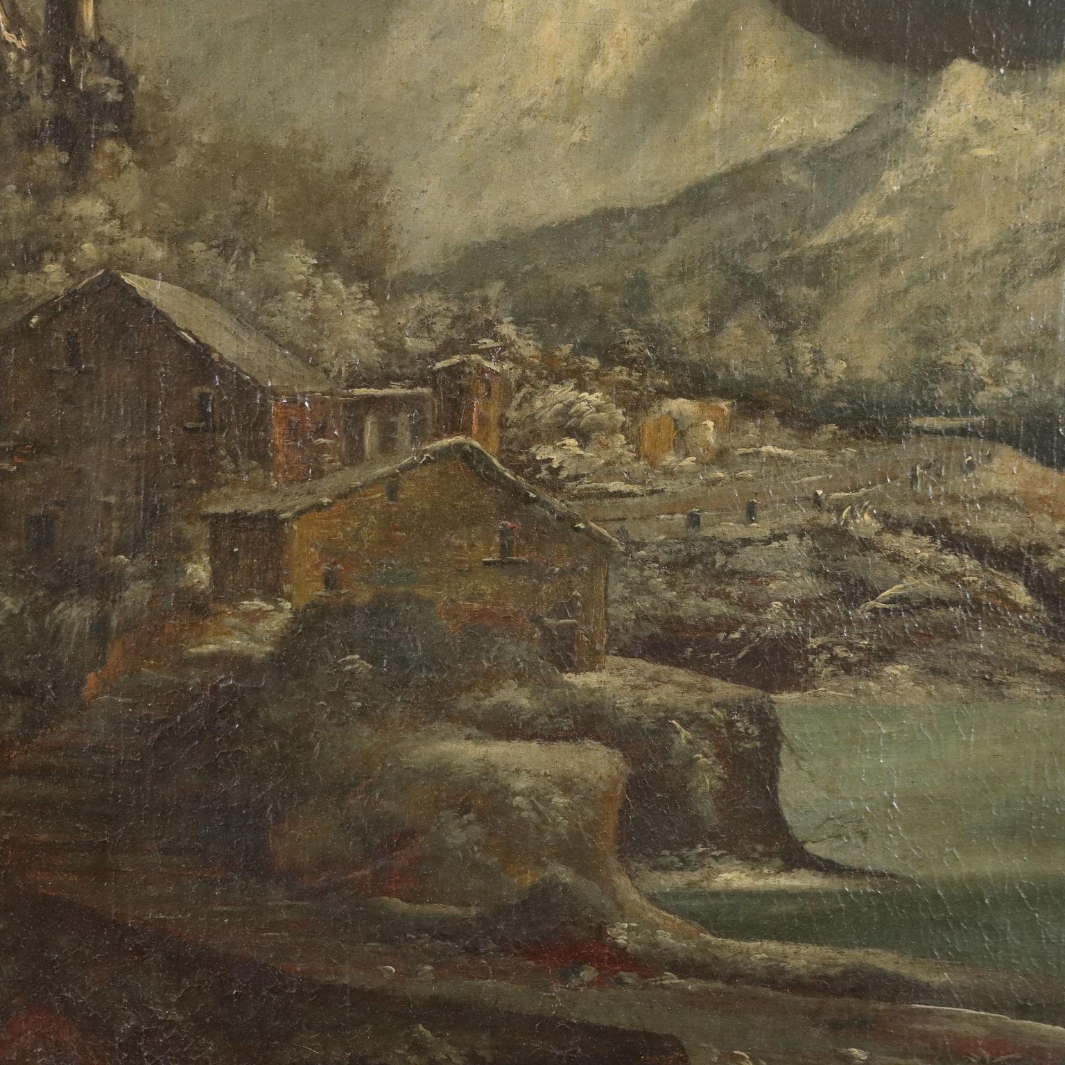 Malerei Winterlandschaft mit Figuren Ende 1700 Anfang 1800 (Sonstige Kunststile), Painting, von Unknown
