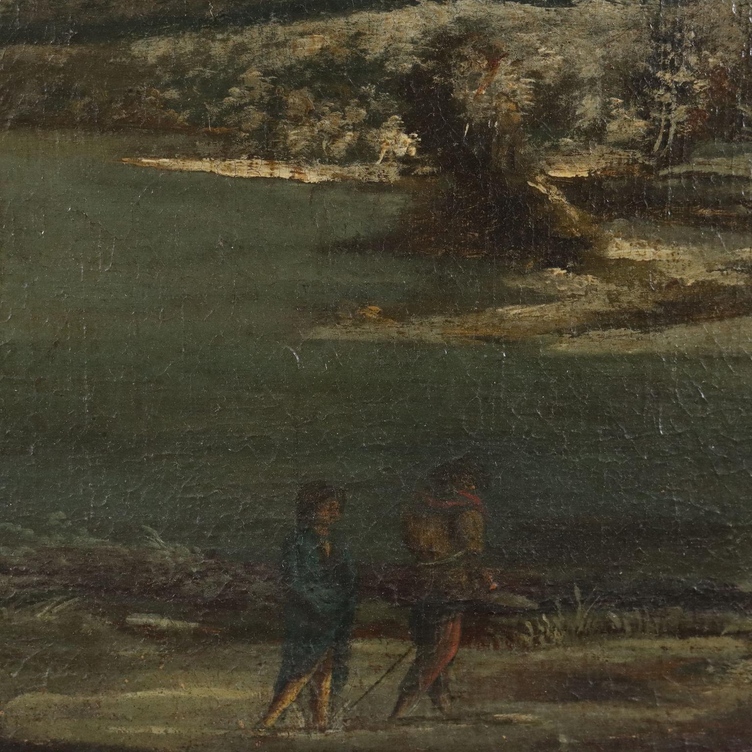 Malerei Winterlandschaft mit Figuren Ende 1700 Anfang 1800 (Brown), Landscape Painting, von Unknown