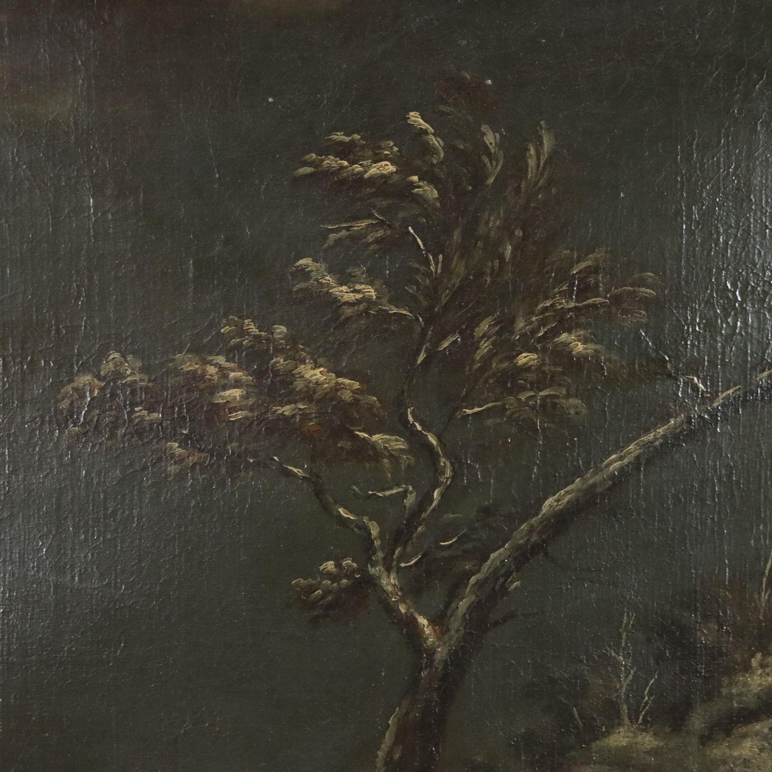 Malerei Winterlandschaft mit Figuren Ende 1700 Anfang 1800 im Angebot 1