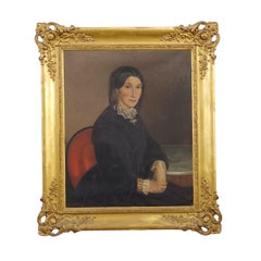 Peinture ancienne de portrait de femme 19ème siècle