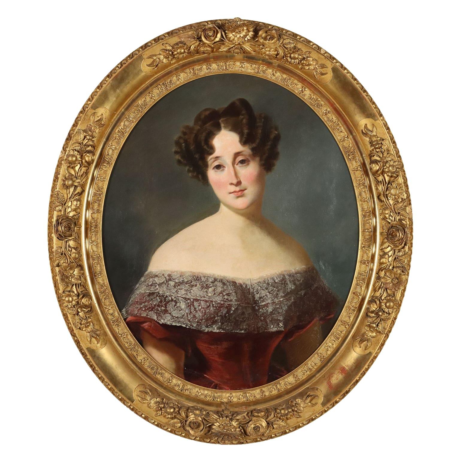 Unknown Portrait Painting - Dipinto Ritratto della Marchesa D'Aligre 1820 ca.