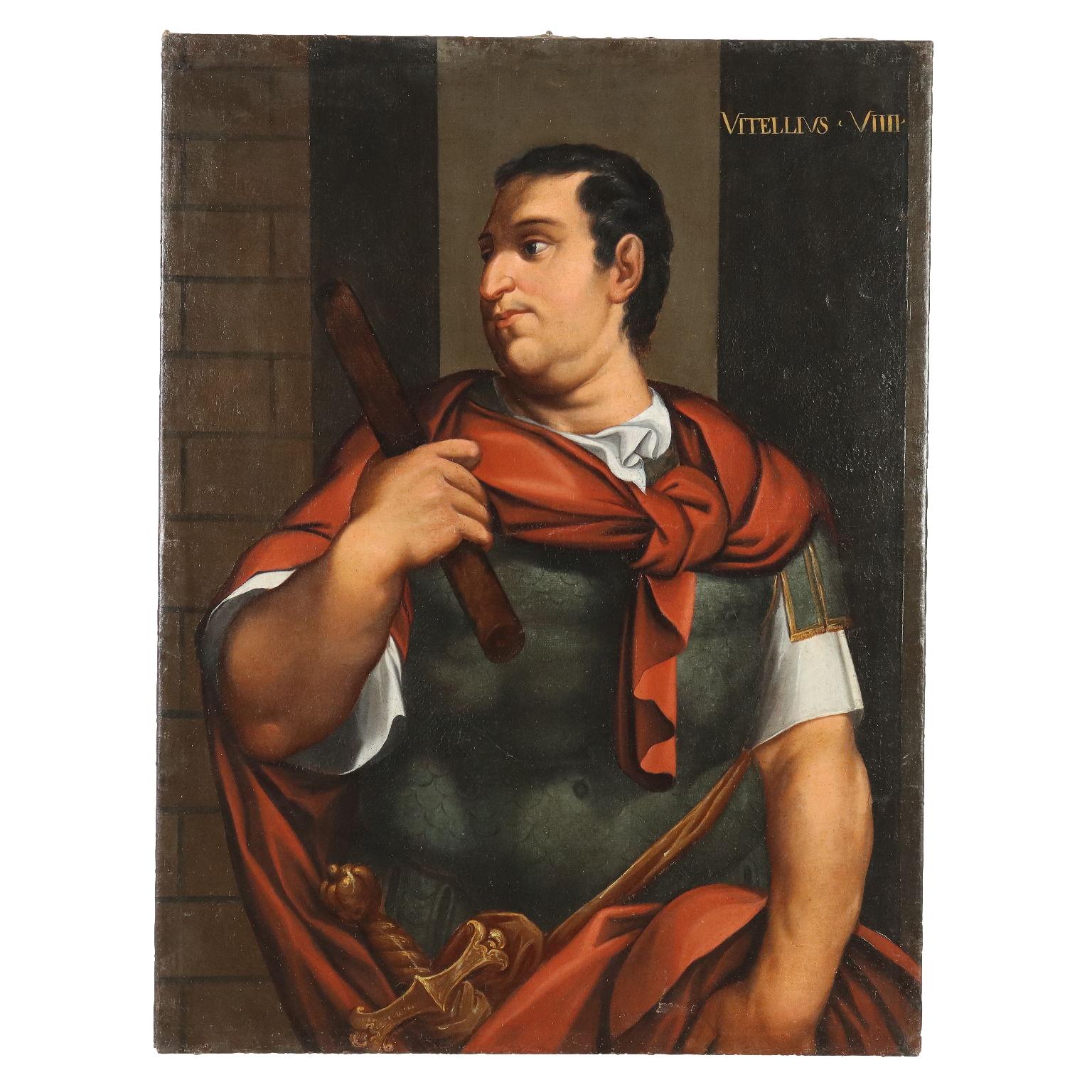 Unknown Portrait Painting - Dipinto Ritratto dell'Imperatore Vitellio XVIII secolo