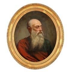 Antique Dipinto Ritratto di Antico Filosofo 1875