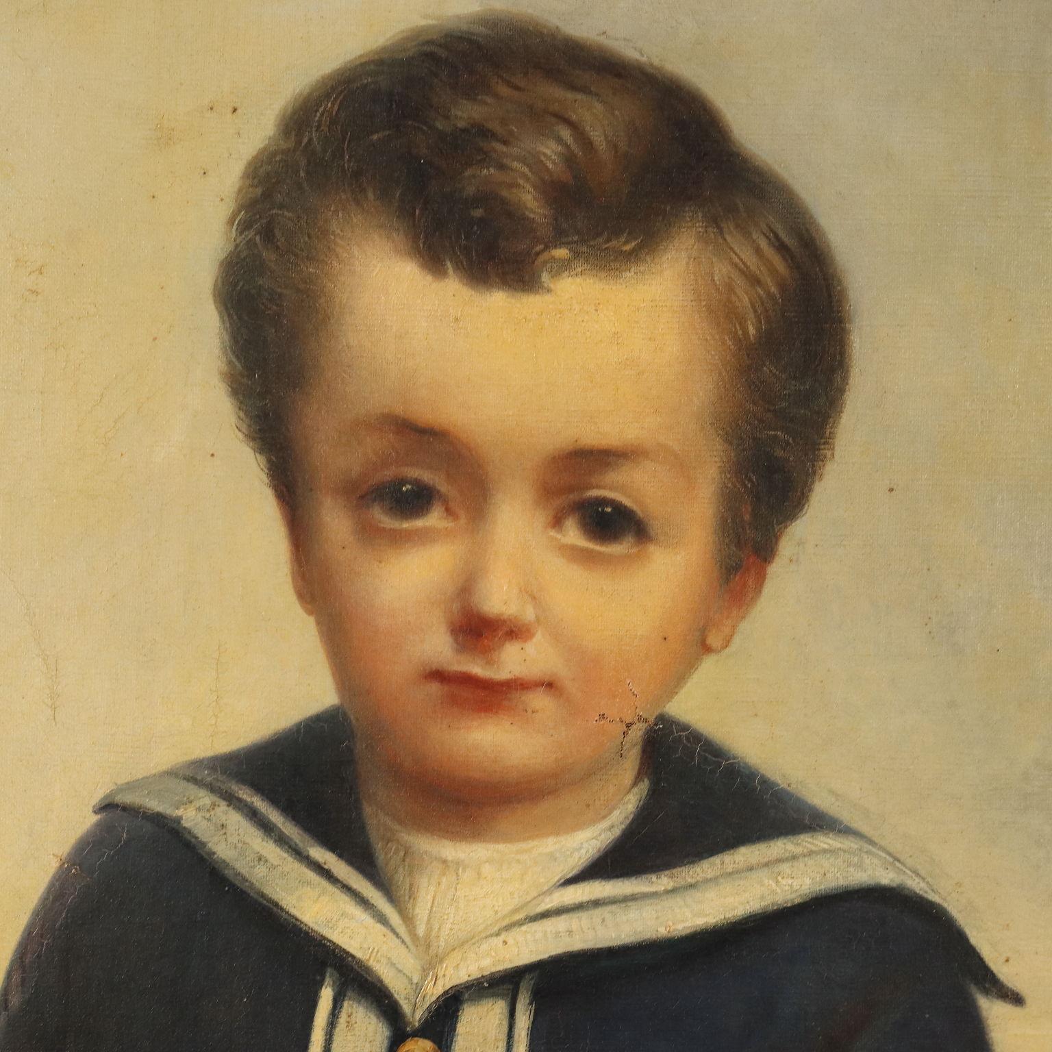Dipinto Ritratto di Bambino XIX secolo (Brown), Portrait Painting, von Unknown