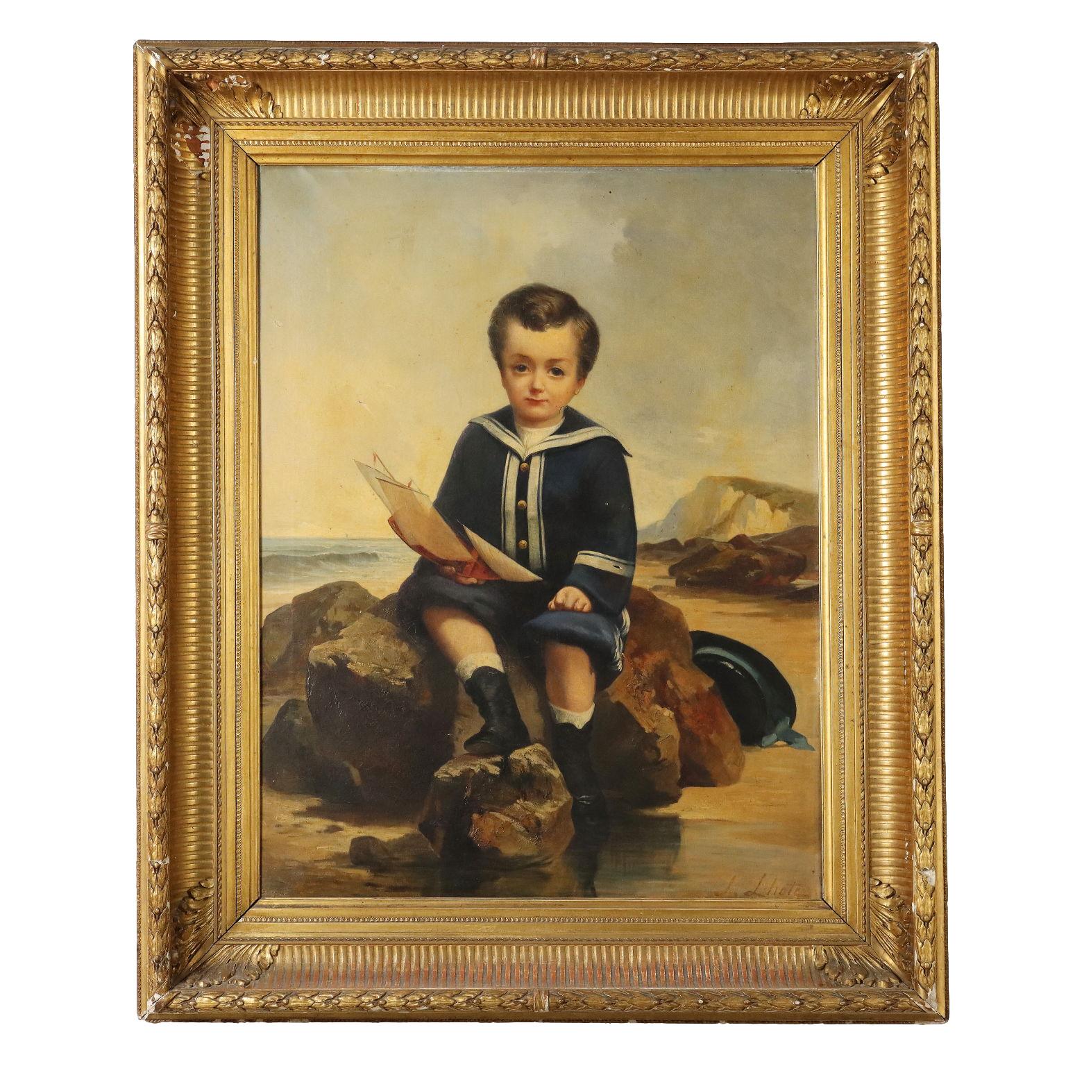 Unknown Portrait Painting - Dipinto Ritratto di Bambino XIX secolo