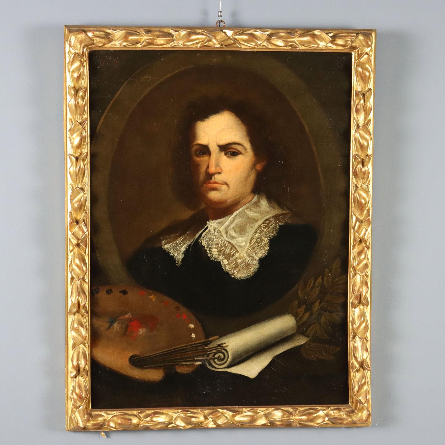 Portrait Painting Unknown - Peinture Portrait d
un peintre 18e siècle