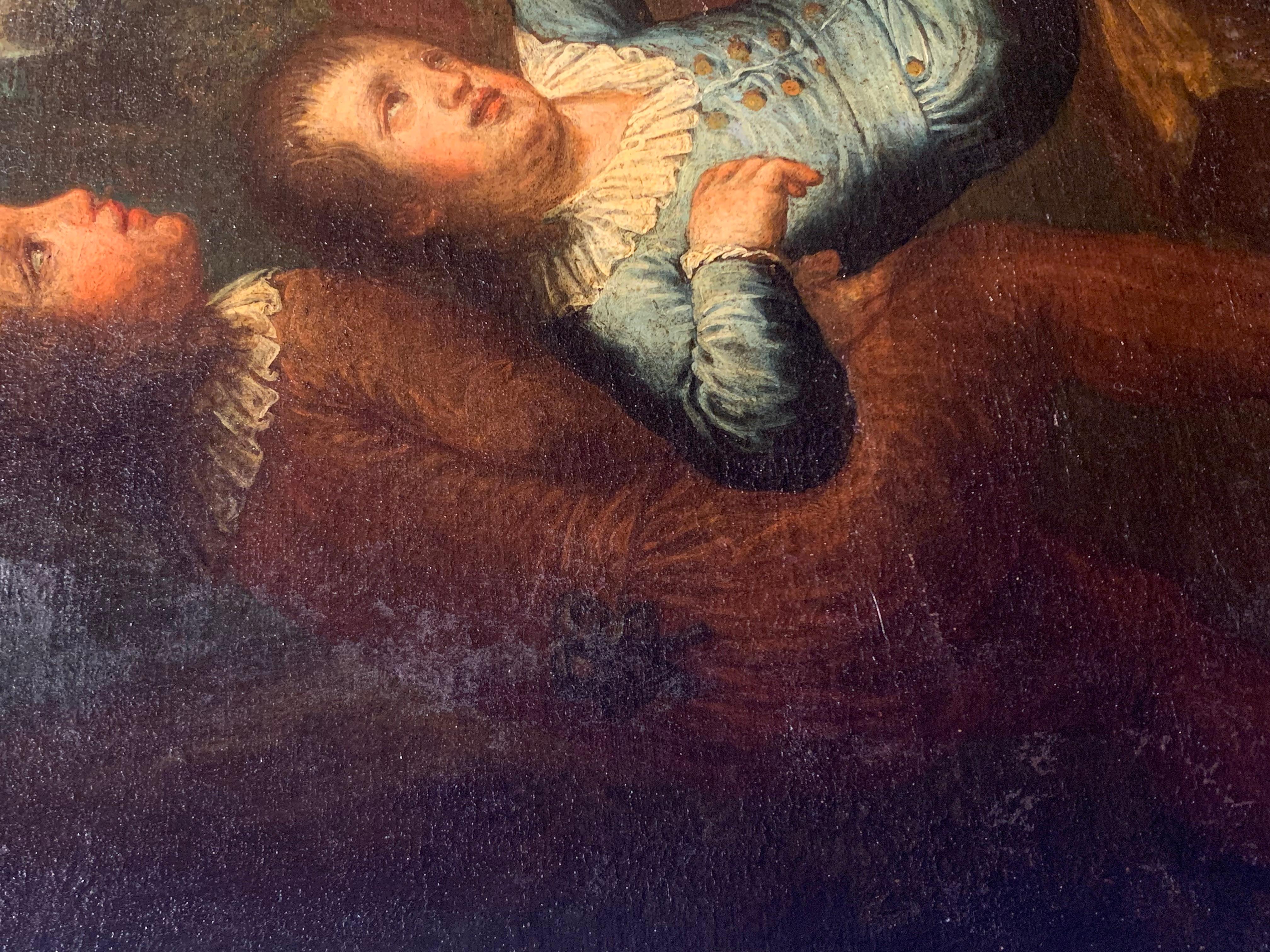 Peinture rococo avec cadre de l'école vénitienne du XVIIIe siècle huile sur toile  - Painting de Unknown