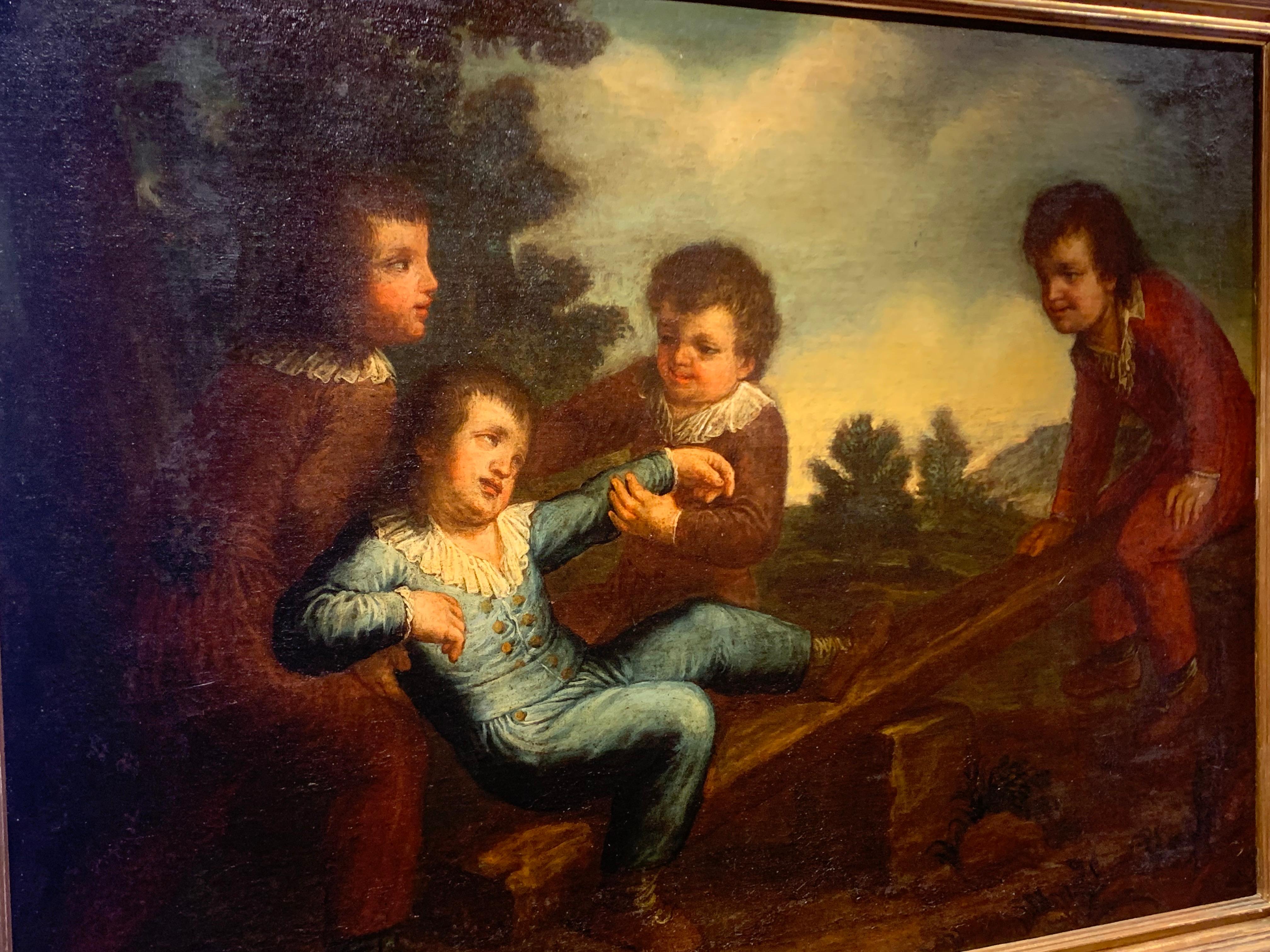 Peinture rococo avec cadre de l'école vénitienne du XVIIIe siècle huile sur toile  en vente 2