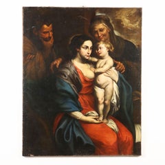 Antique Dipinto Sacra Famiglia con Sant'Anna