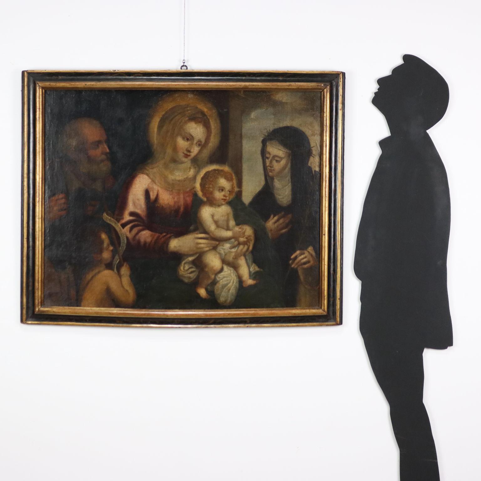 Gemälde Heilige Familie mit Heiligen 17. Jahrhundert – Painting von Unknown