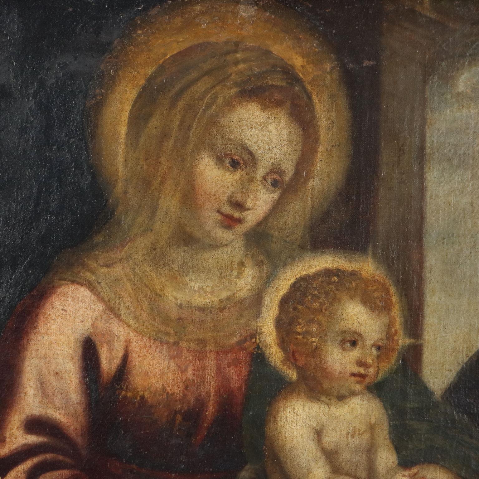 Gemälde Heilige Familie mit Heiligen 17. Jahrhundert (Sonstige Kunststile), Painting, von Unknown