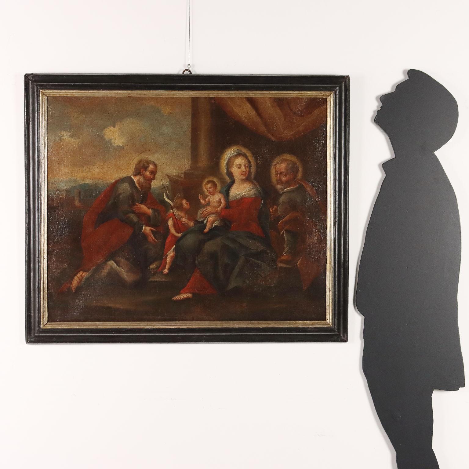 Dipinto Sacra Famiglia con Santi XVII-XVIII secolo - Other Art Style Painting by Unknown