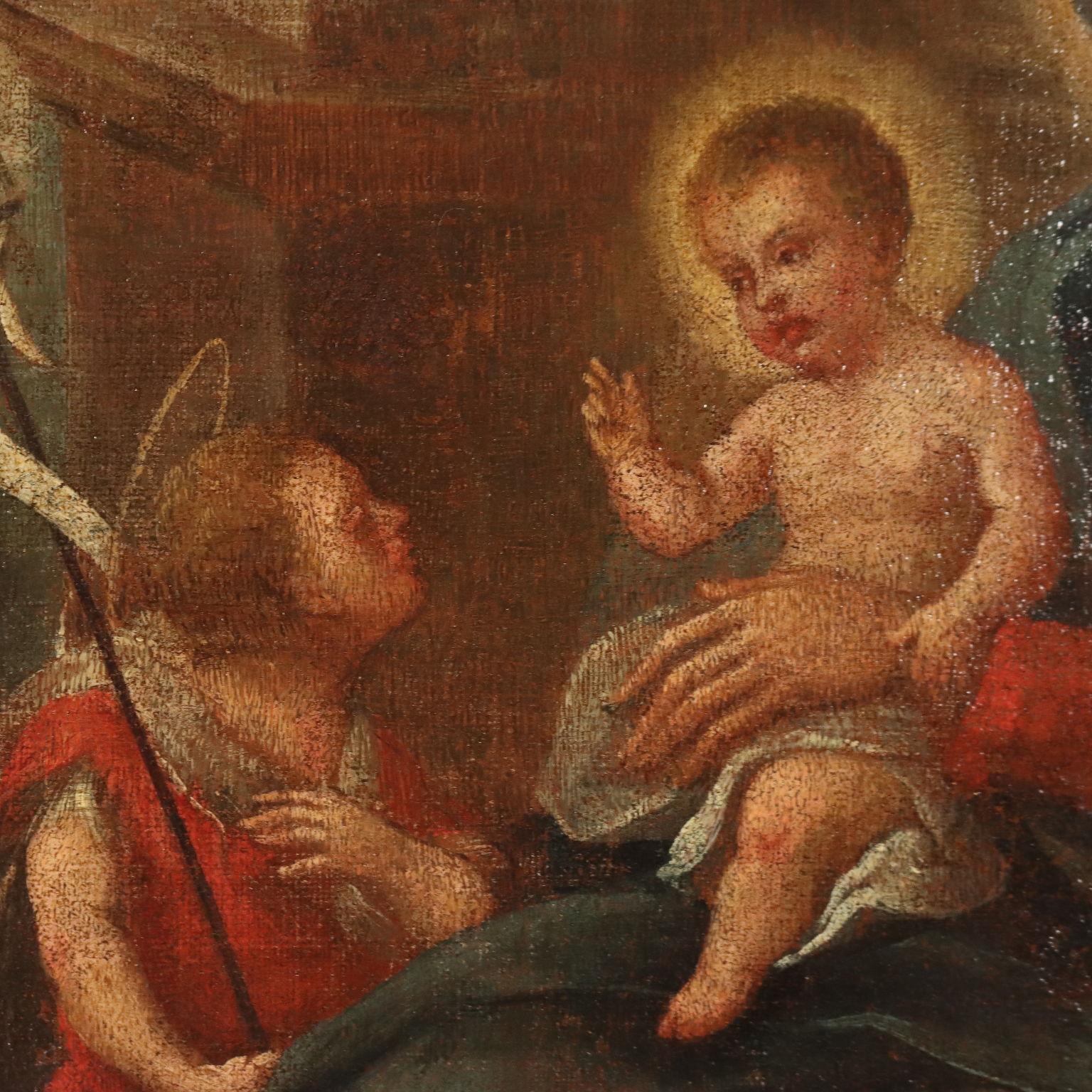Dipinto Sacra Famiglia con Santi XVII-XVIII secolo For Sale 1