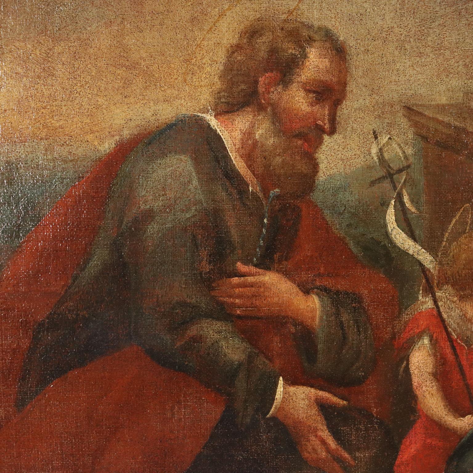 Dipinto Sacra Famiglia con Santi XVII-XVIII secolo For Sale 2