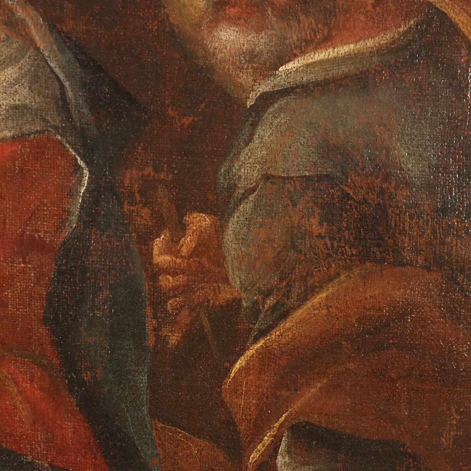 Dipinto Sacra Famiglia con Santi XVII-XVIII secolo For Sale 4