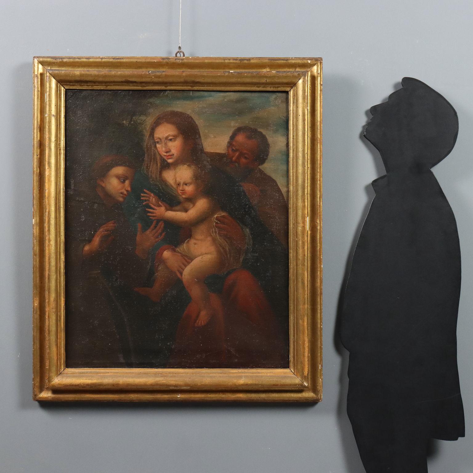 Dipinto Sacra Famiglia con Santo Francescano XVII-XVIII secolo – Painting von Unknown