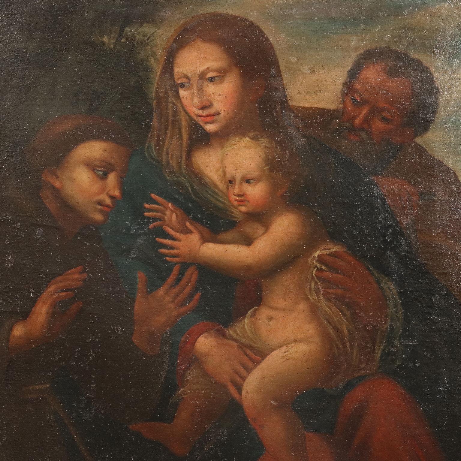 Dipinto Sacra Famiglia con Santo Francescano XVII-XVIII secolo (Sonstige Kunststile), Painting, von Unknown