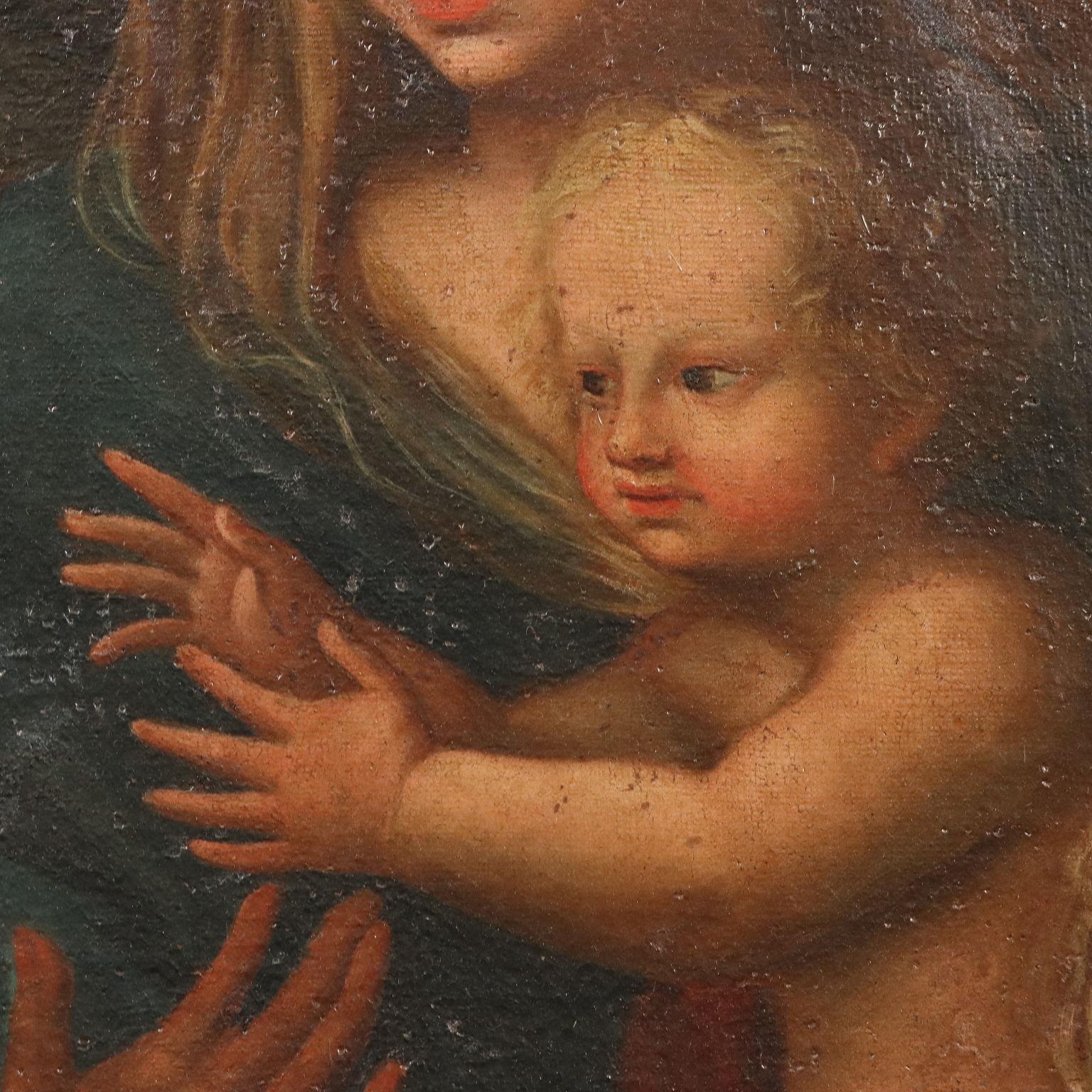 Dipinto Sacra Famiglia con Santo Francescano XVII-XVIII secolo (Braun), Figurative Painting, von Unknown